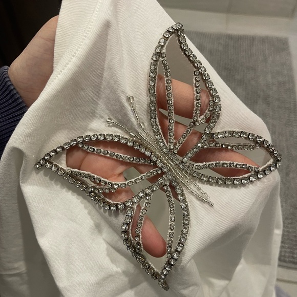 Maje rhinestone cotton t shirt white with embellishments size 2 medium - Picture 6 of 9